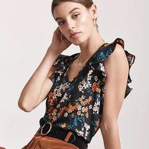 F21 | Black Floral Ruffle Blouse / Size: XL